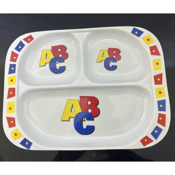 Lot of 2 ABC and Teddy Bear Divided Plates Melamine Ware Multicolor - Picture 2 of 6